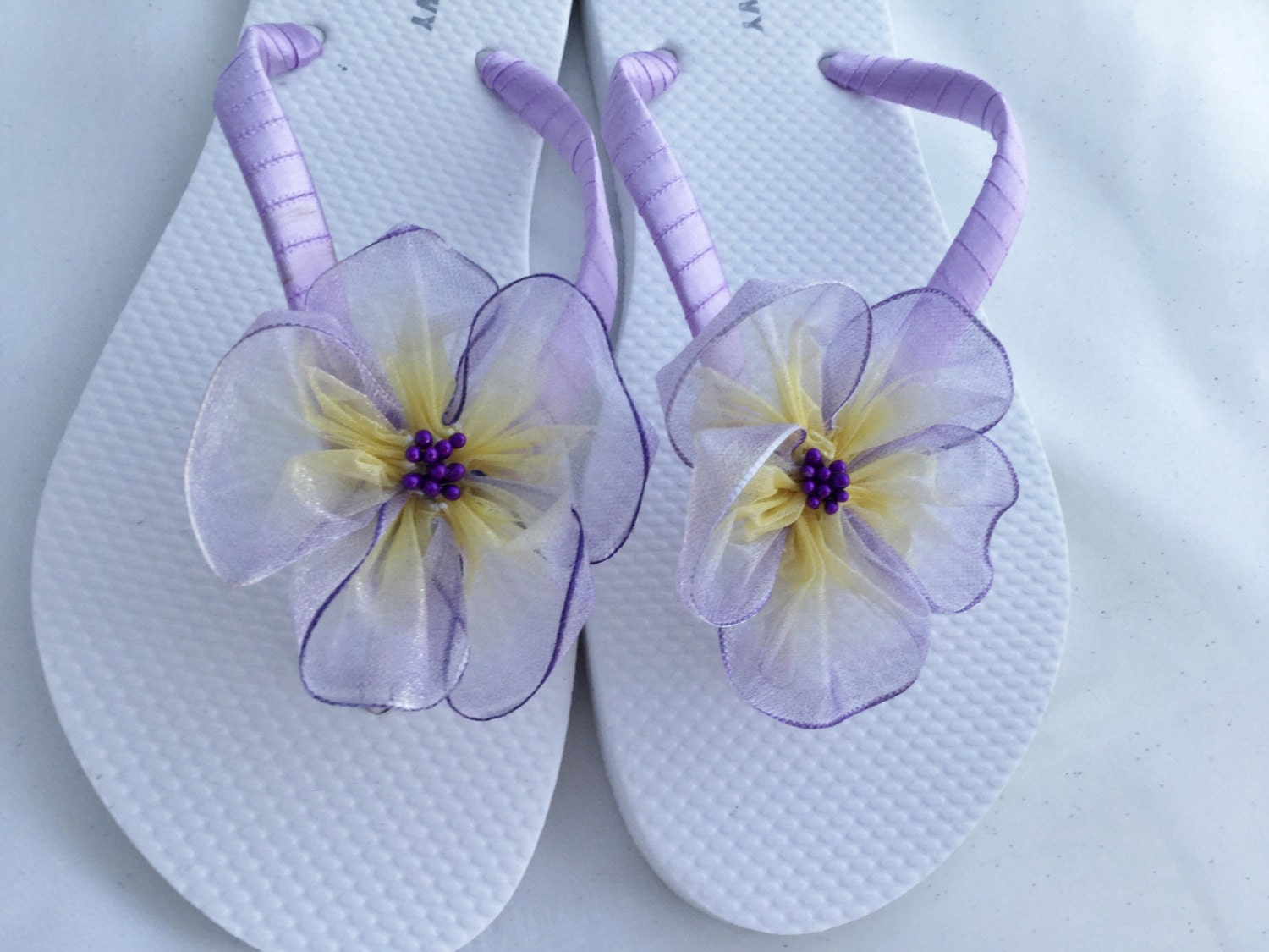 Bridal Flip Flops Lavender Organza Flower Flip Flops Beach - Etsy