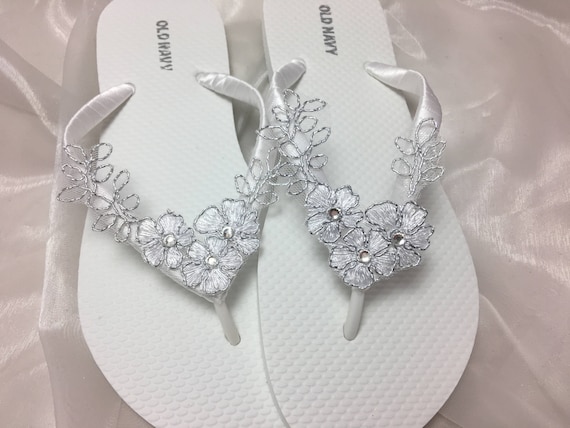 silver wedding flip flops