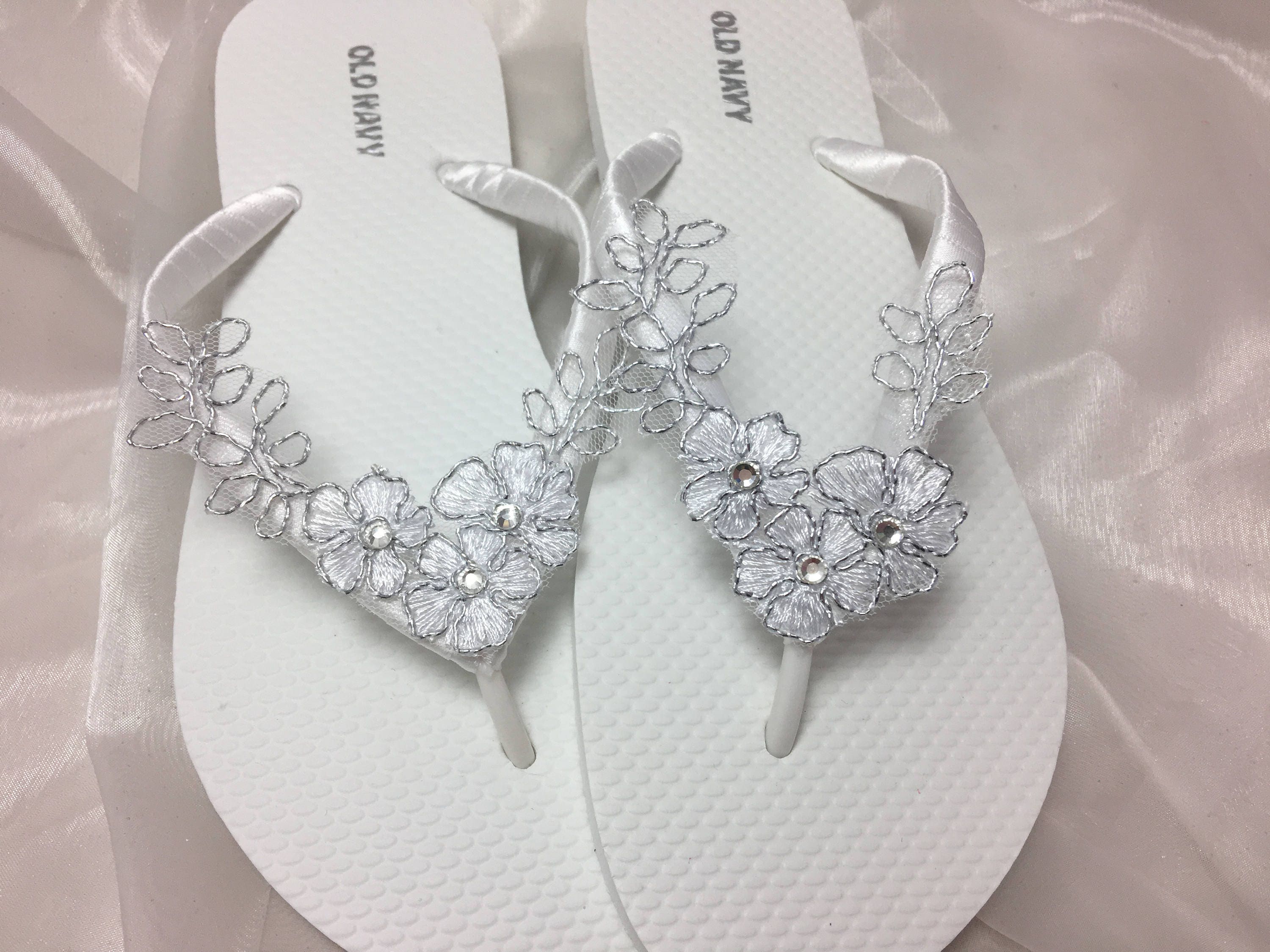 white wedding flip flops for bride