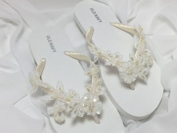 ivory wedding flip flops for bride