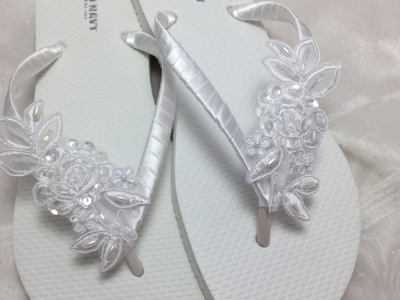 Matrimonio bianco infradito pizzo bianco Flip Flop sandali | Etsy Italia
