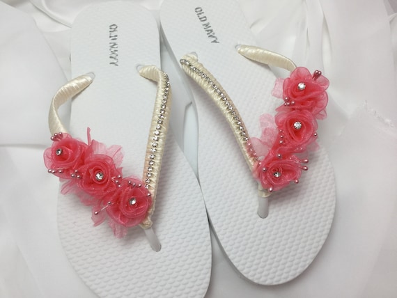 Ivory and Coral Bridal Flip Flops Coral Flowers Wedding Sandals Bridal Sandals White Wedding Flip Flops Coral Flower Flip Flops Etsy Canada