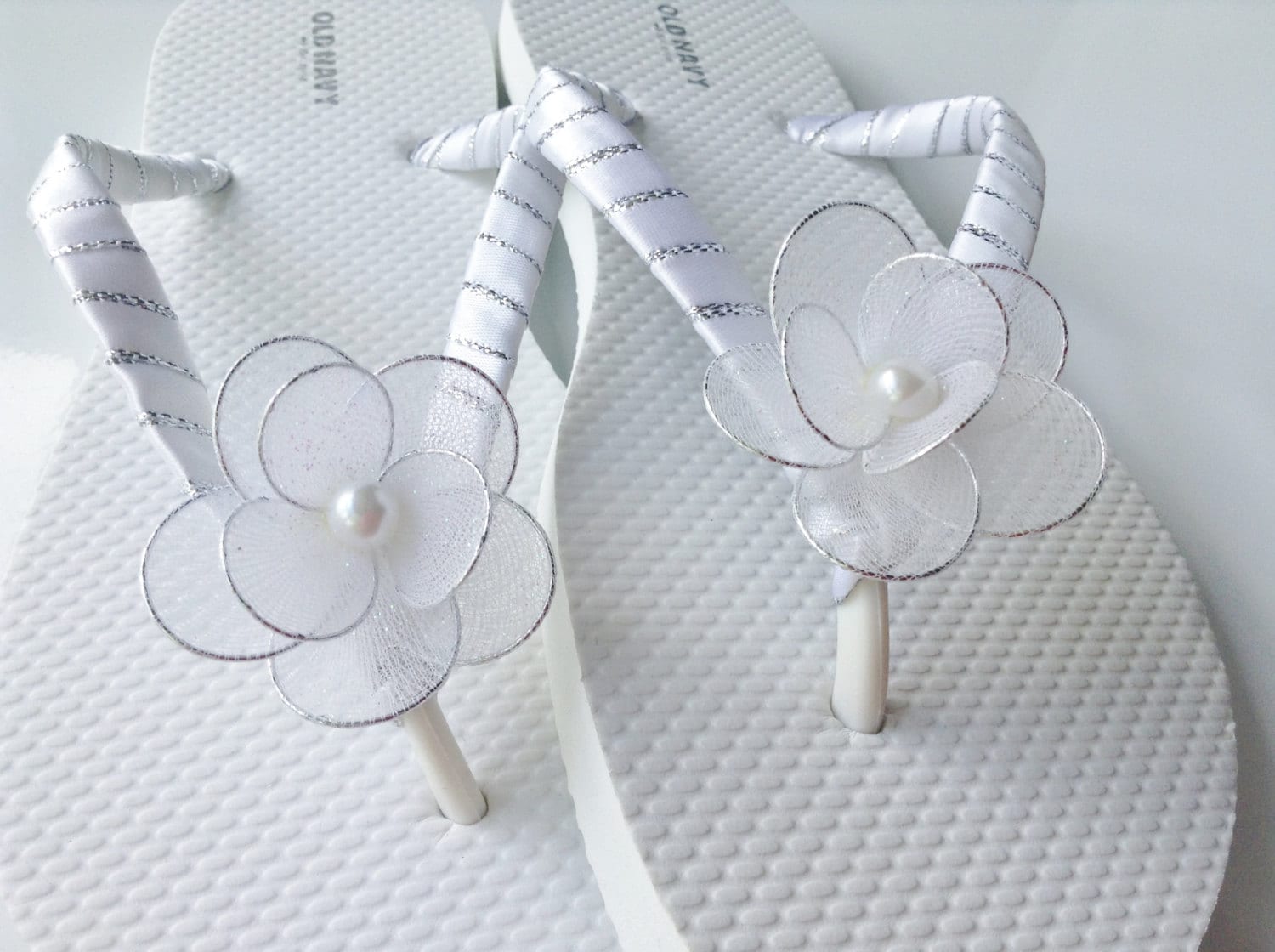 Geometric Floral Fall White Flip Flops