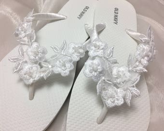 Bridal Ivory Flip Flops Wedding Flip Flopswhite 3 D Flower | Etsy