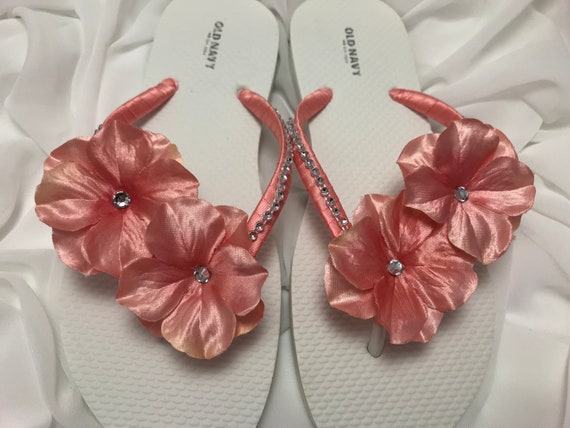 Buy Coral Bridal Rhinestone Flower Flip Flops Rhinestone Bridal