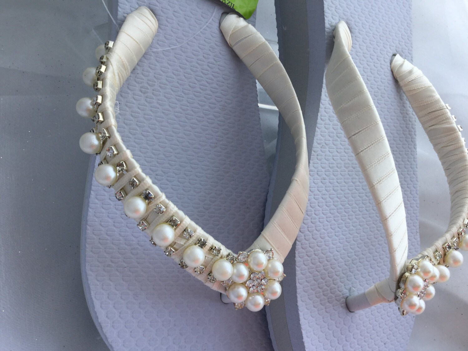 Bridal Wedge Flip Flops With Rhinestone and Pearls Pearls - Etsy