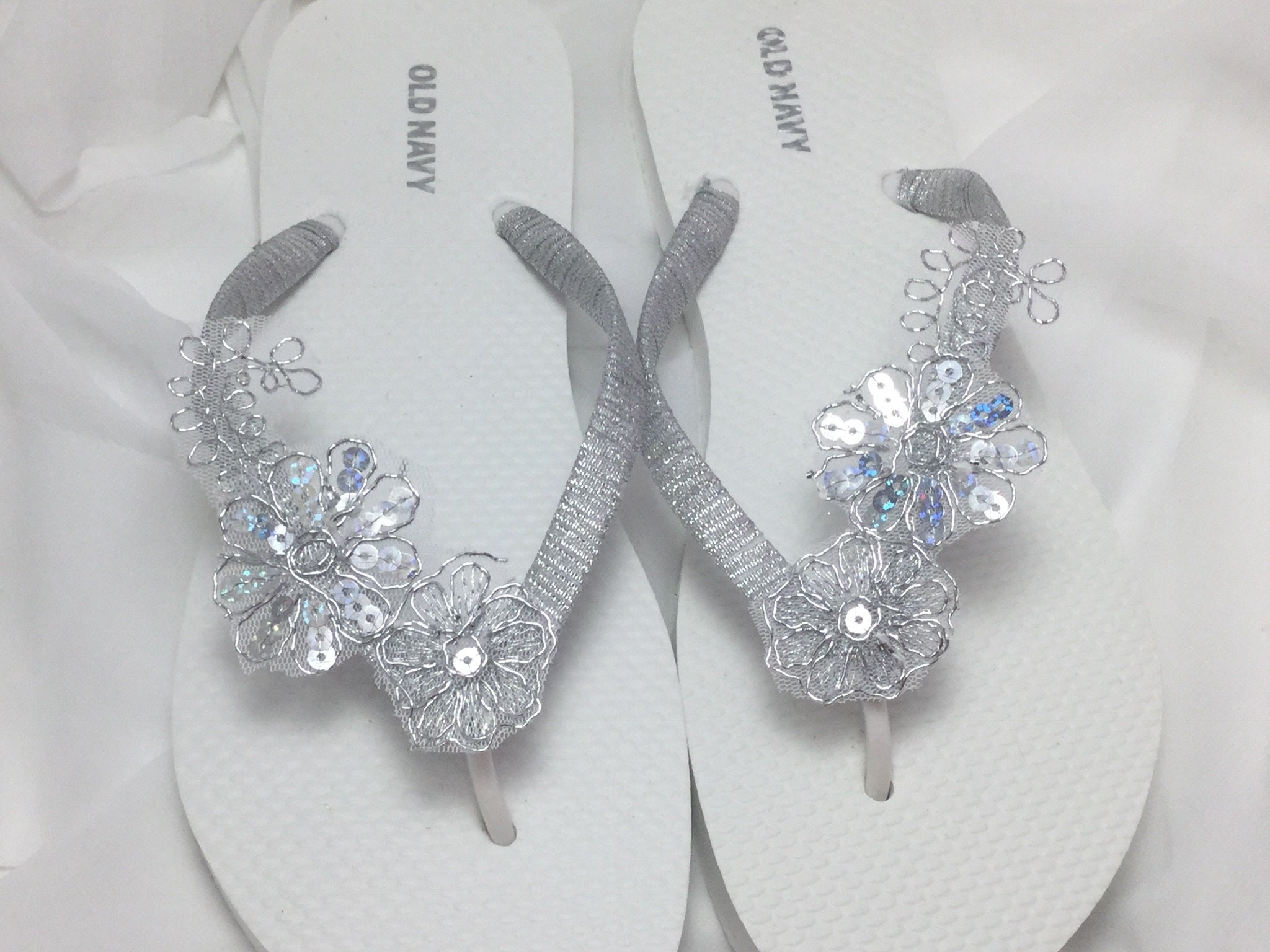 Silver Bridal Flip Flops, Silver Lace Flip Flops, Bridal Sandals ...