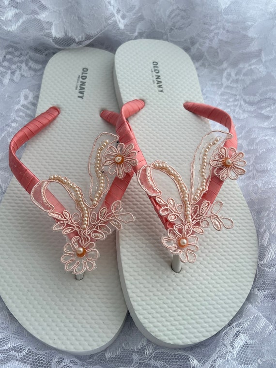 Buy Coral Lace Flip Flop White Bridal Sandals Coral Lace Pearl Wedding Sandals Beach Bride Sandals Wedding Flip Flops Online in India Etsy