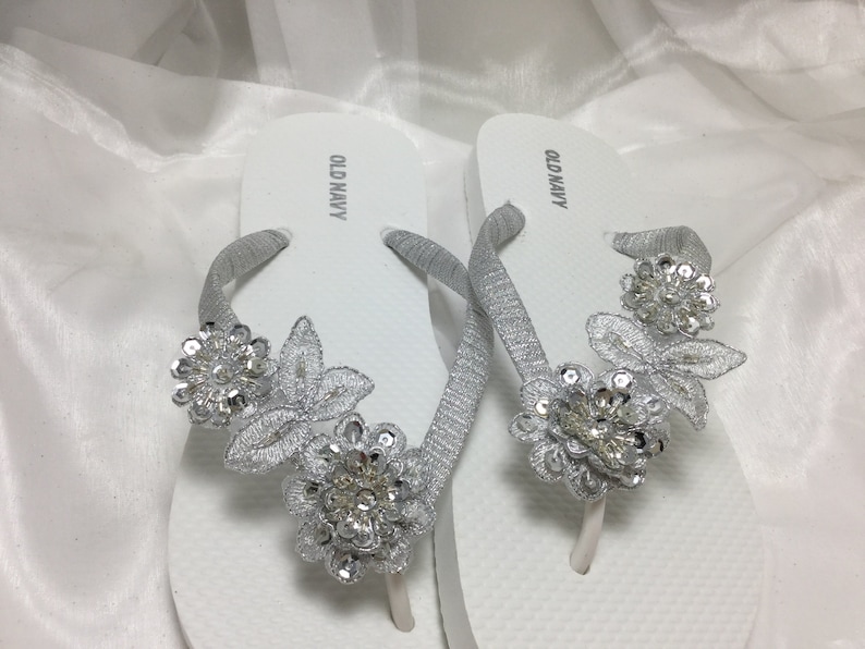 silver wedding flip flops