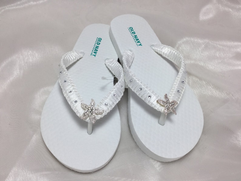 White Bridal Flip Flops Flower Girl Starfish White Flip - Etsy