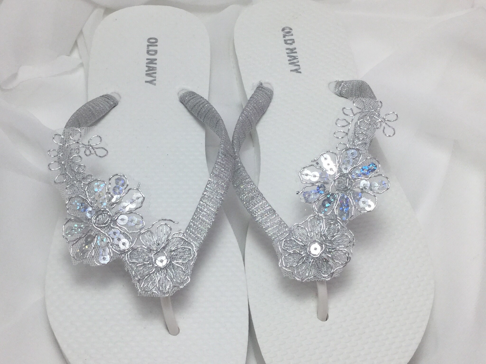 Silver Bridal Flip Flops Silver Lace Flip Flops Bridal - Etsy