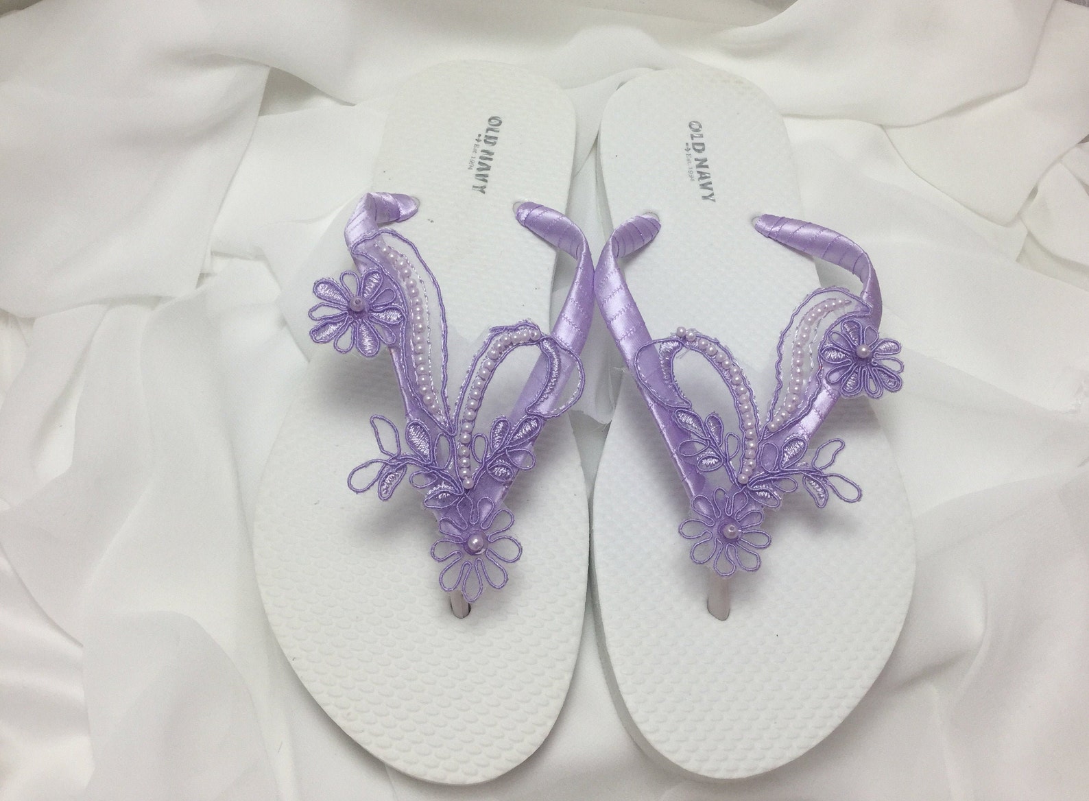 Lavender Lace Flip Flop Beaded Lace Bridal Sandals Beach - Etsy