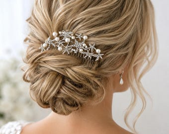 Starfish Hair Comb Bridal, Rhinestones And Pearls, Starfish Jewelry For Beach Wedding,Nautical Theme, Under The Sea Comb