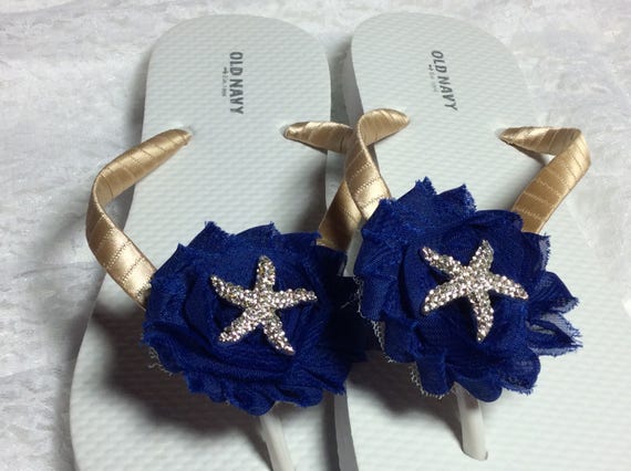 blue and gold flip flops