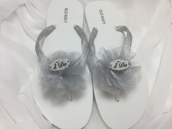 I Do Silver Bridal Flip Flops Silver Flower Flip Flops Silver Wedding Flip Flops Beach Wedding Silver Sandals Etsy UK