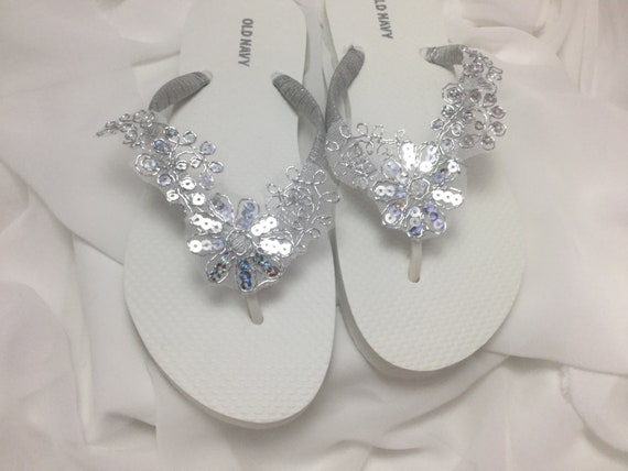 silver bridesmaid flip flops