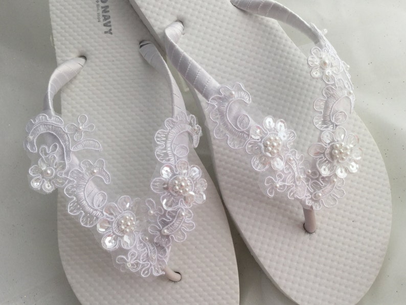 White Bridal Flip Flop Bridal Sandals Braidsmaid Flip Flops | Etsy