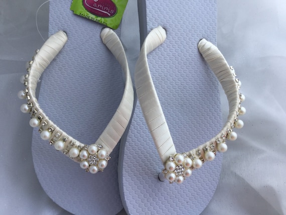 Hochzeit Keil Flip Flops Mit Strass Und Perlen Perlen Keil Etsy