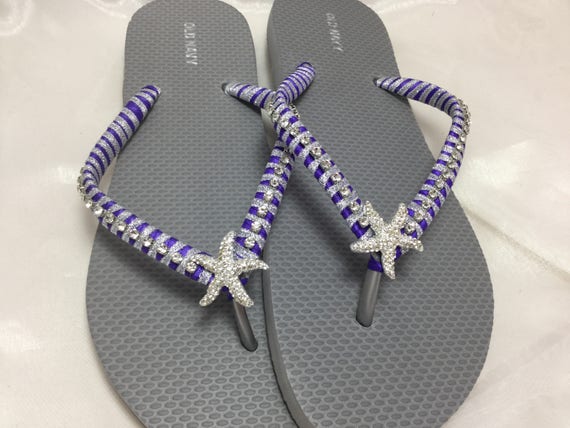 purple flip flops with rhinestones