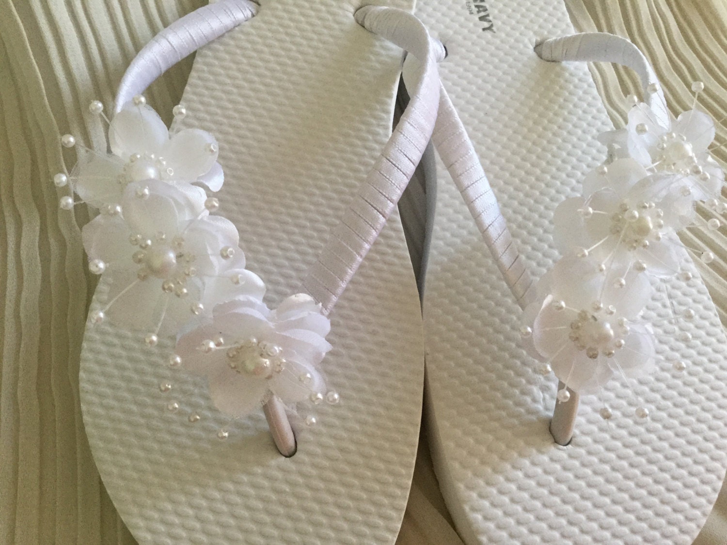 Bridal Flip Flops White Flower Wedding Sandals Flower Flip - Etsy