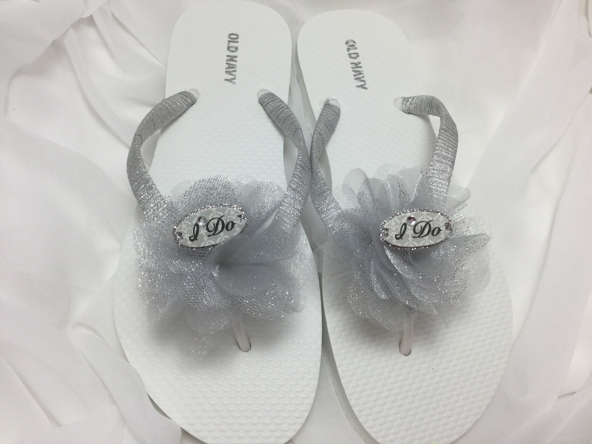 I Do Silver Bridal Flip Flops Silver Flower Flip Flops Silver
