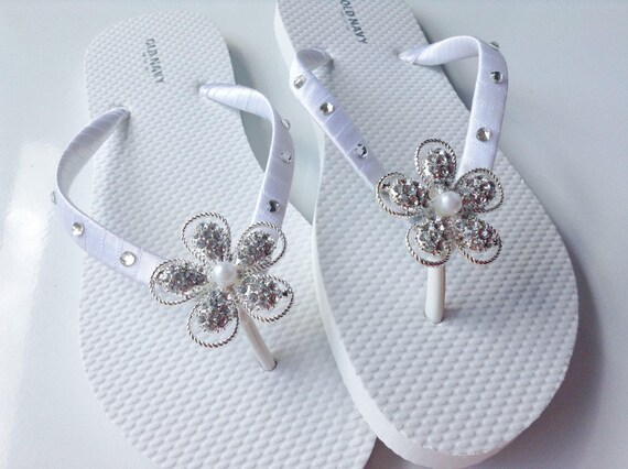 Bridal Flip Flop Rhinestone Bridal Sandals White Flip Flops Etsy