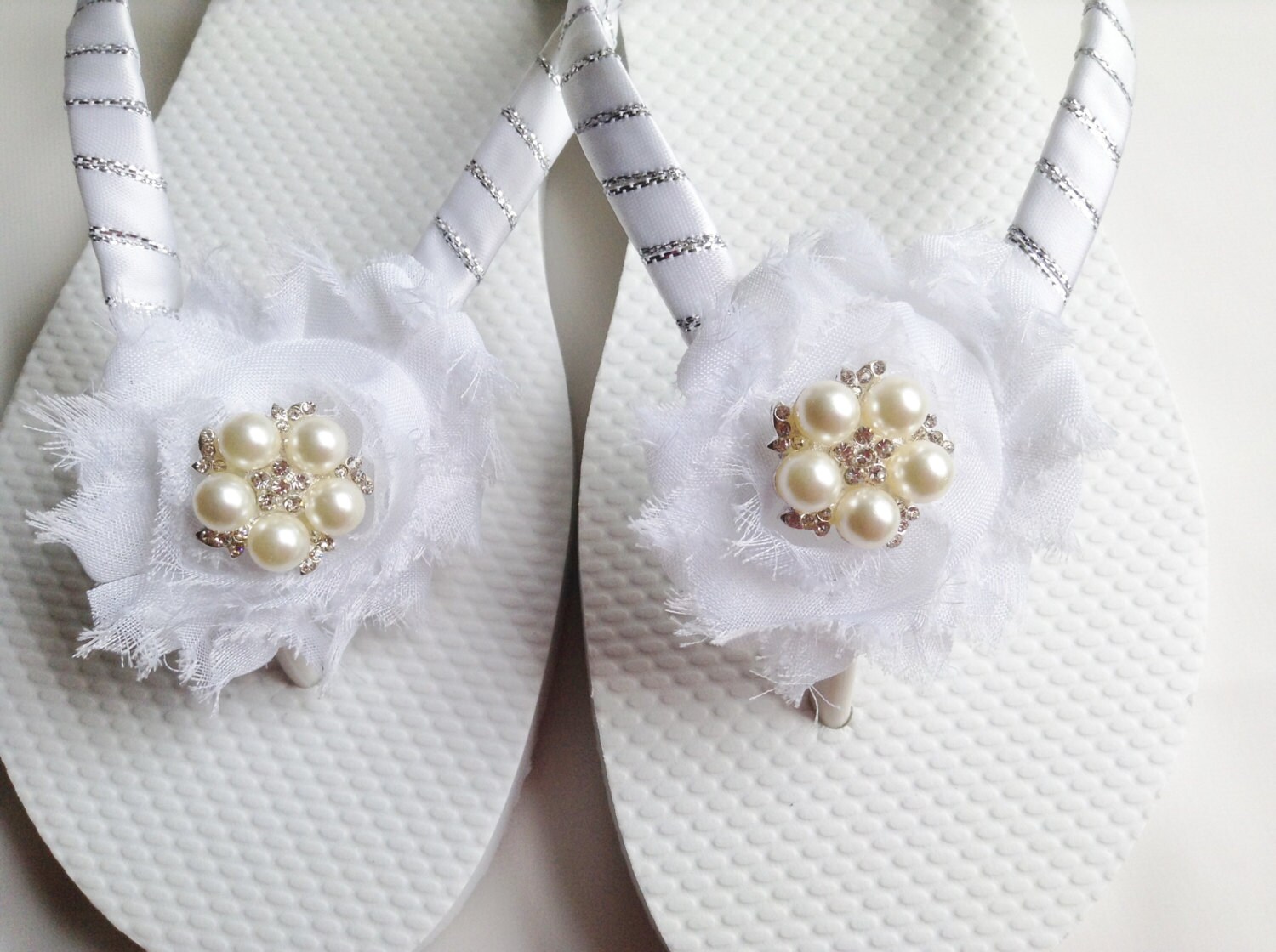 white bridesmaid flip flops