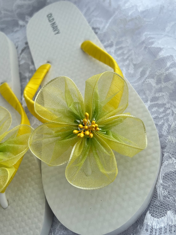 Bridesmaid Flip Flops Yellow Organza Flower Flip Flop, Bridal