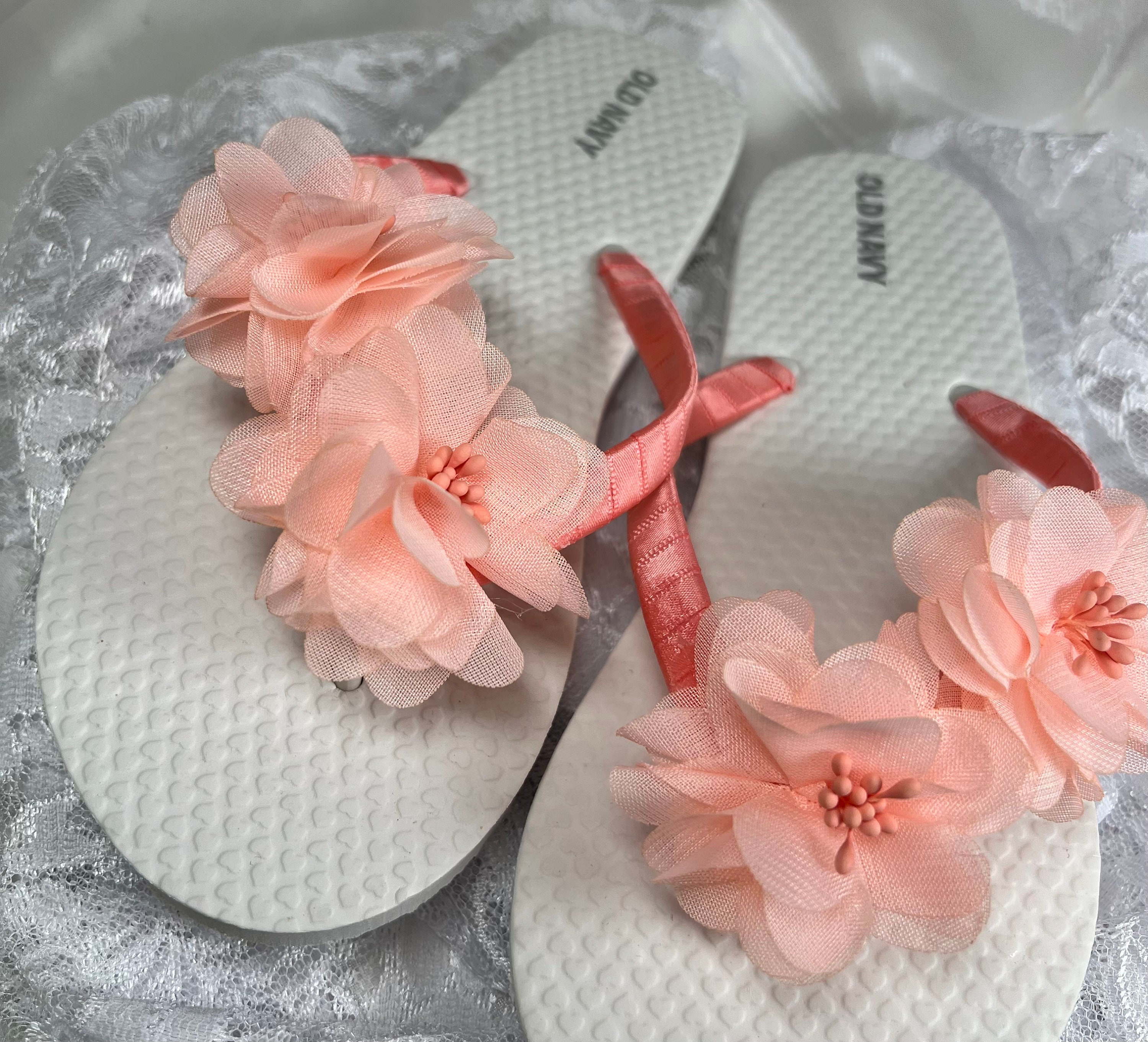 Peach Flip Flops Flower Girl Flip Flops Wedding Flip Flops Etsy