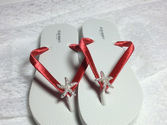 red flip flops with rhinestones