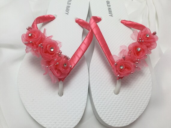 Bridal Flip Flops Coral Flowers Wedding Sandals Flower Flip Flop