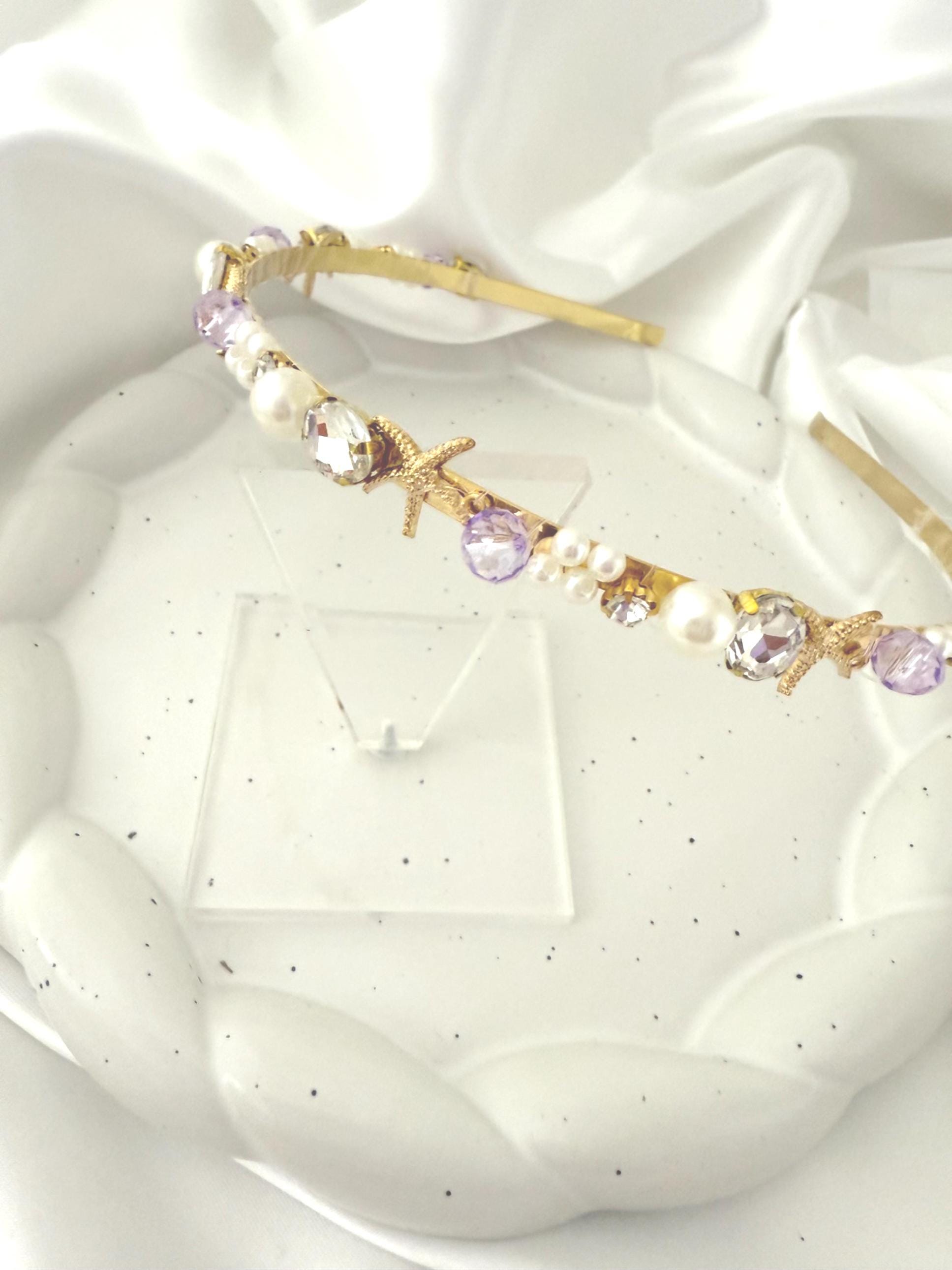 New beautiful Gold Starfish Pearl Headband Bridal ✨✨? Bridal Headband, Gold Starfish, Pearl, Lavender Hair  main image 2