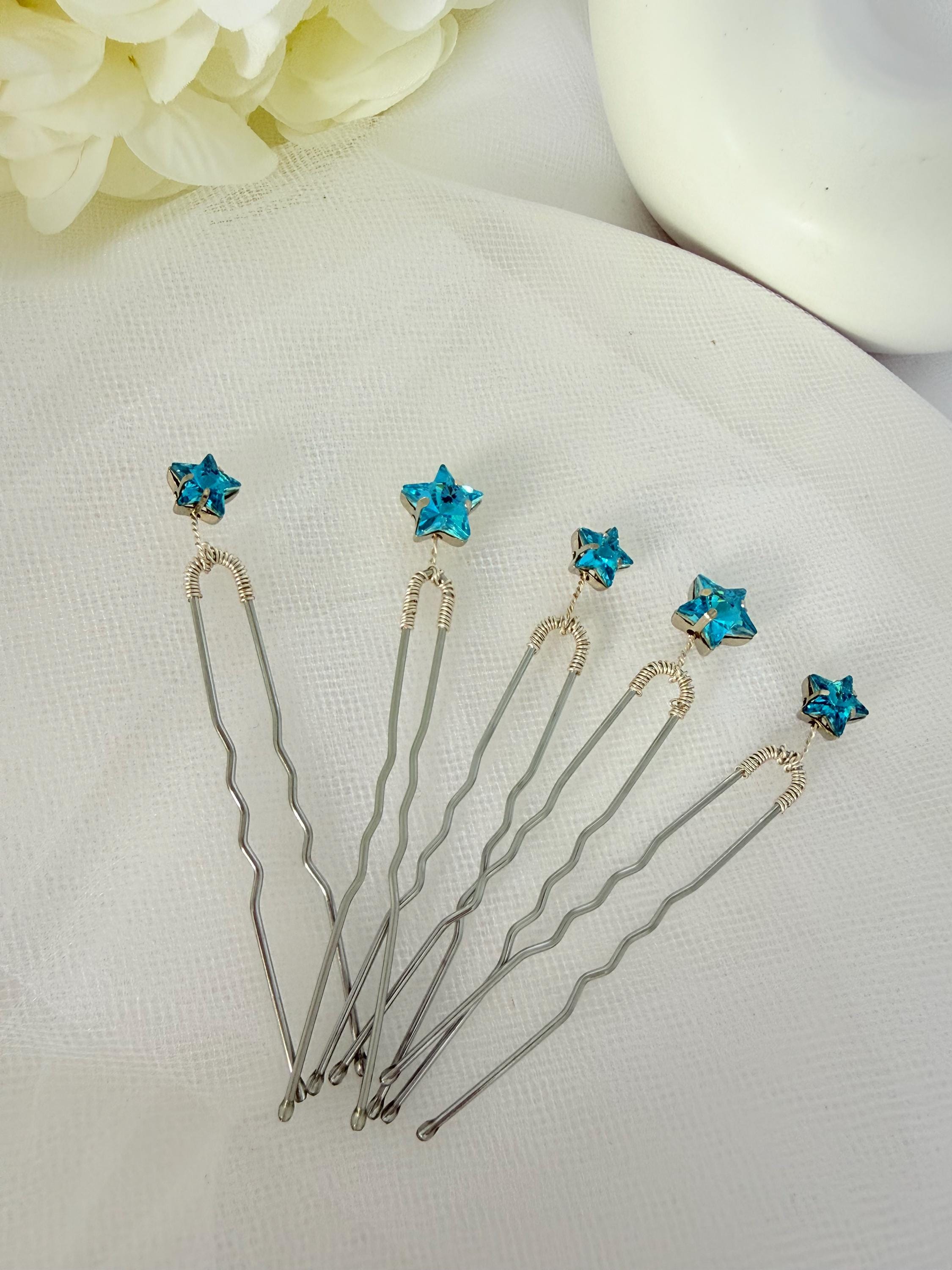 Blue Crystal star hair pin Starfish Magnetic Hair Clip Sea Star use Swarovski Crystal  main image 4