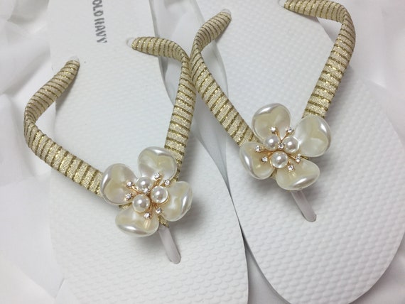 gold wedding flip flops