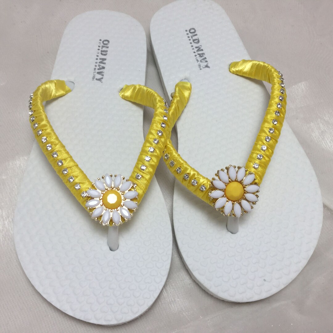 Flower Girl Flip Flops Bridal Flip Flops Yellow Flip Flops Etsy