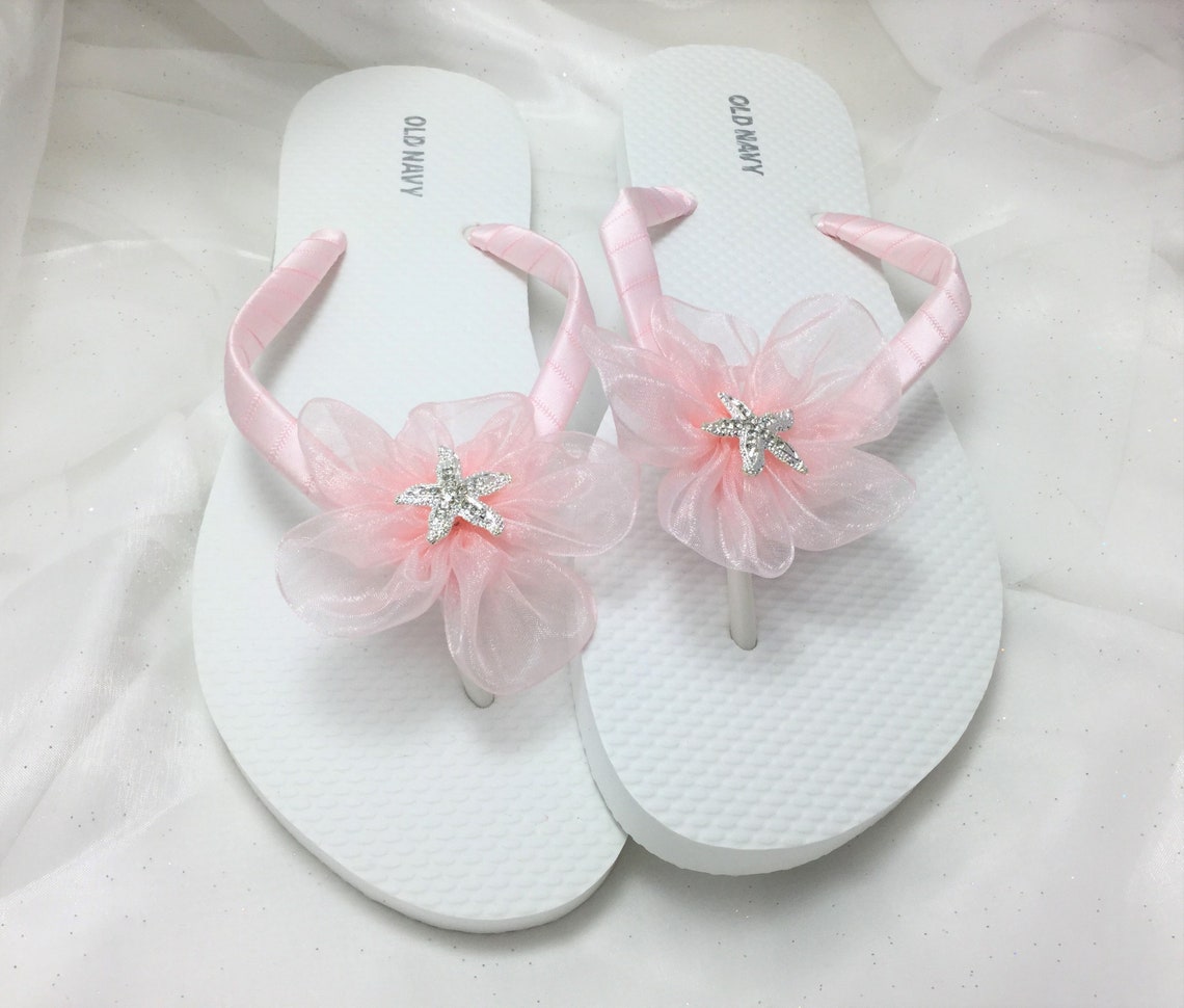 Flower Girl Pink Flip Flops, Pink Wedding Sandals, Starfish Flower Girl