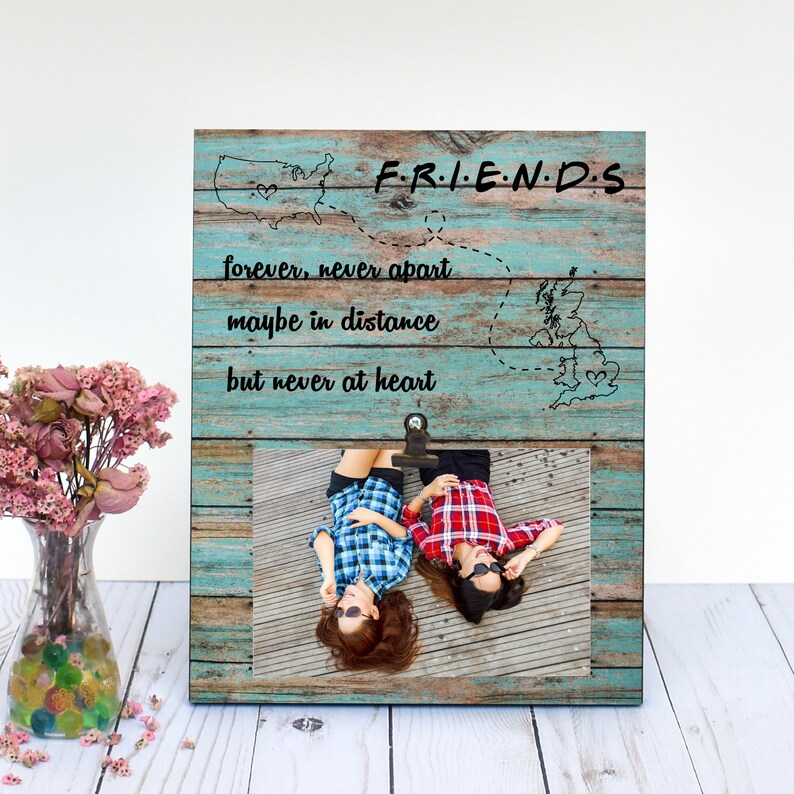 Friends TV Show Inspired Gift 4x6 Picture Frame Best Friend Birthday Long Distance States Map with Hearts Personalized Handmade Best Selling