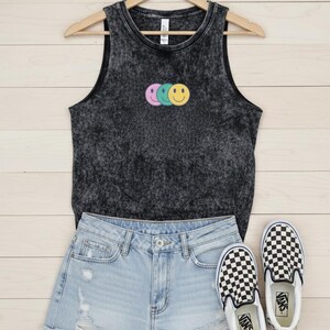 Triple Pastel Smile Faces Tank Top | Retro Happy Emoji Graphic