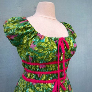 Jellyfish Mermaid Empire Dress, Handmade Oceana Green Cotton Jellyfish Sealife Cottagecore Beach  dress, womens size Large