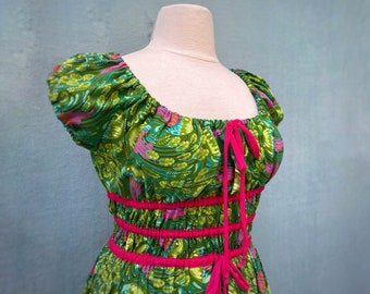 Jellyfish Mermaid Empire Dress, Handmade Oceana Green Cotton Jellyfish Sealife CottageCore Oceancore Beach Dress, Womens size Large Jellyfish Mermaid Empire Dress, Handmade Oceana Green Cotton Jellyfish Sealife CottageCore Oceancore Beach Dress, Womens size Large