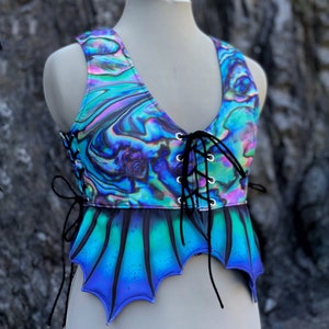 Abalone Shell Mermaid Corselet Swim Top, Mermaid Swim Top, Clamshell Bikini Top, Plus Size Swimwear
