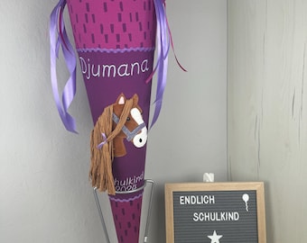 Cono escolar de tela de 70 cm - con nombre y motivo - Pegaso, hada, criatura mítica - según se desee