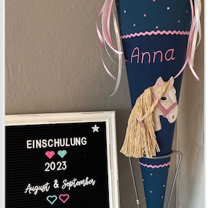 70 cm fabric school cone - with name and motif - horse, pony, dolphin, mermaid - as desired