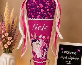 70 cm fabric school cone - with name and motif - mermaid, Pegasus, butterfly - as desired