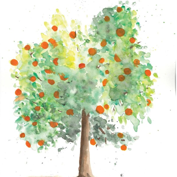 Orange Tree watercolor original painting, 9 x 12