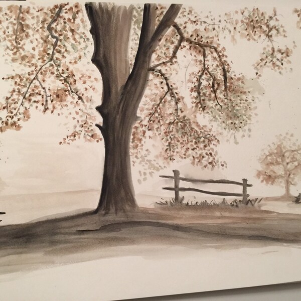 Large tree watercolor, original 18 x 24