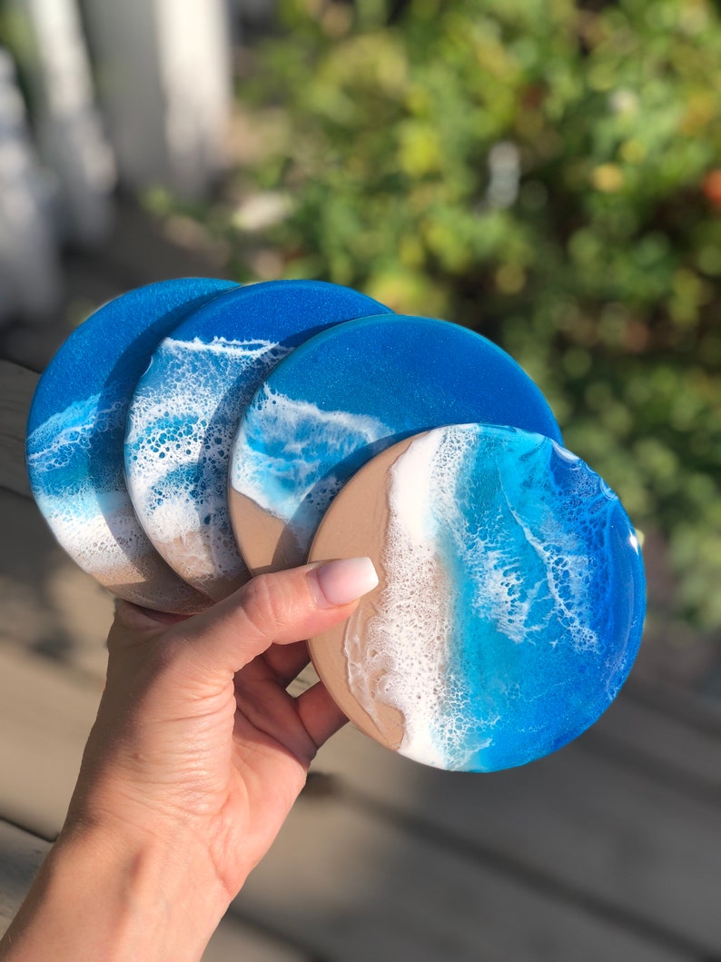 Ocean Resin Beach Coaster set / housewarming gift / image 0 Ocean Resin Beach Coaster set / housewarming gift / image 0