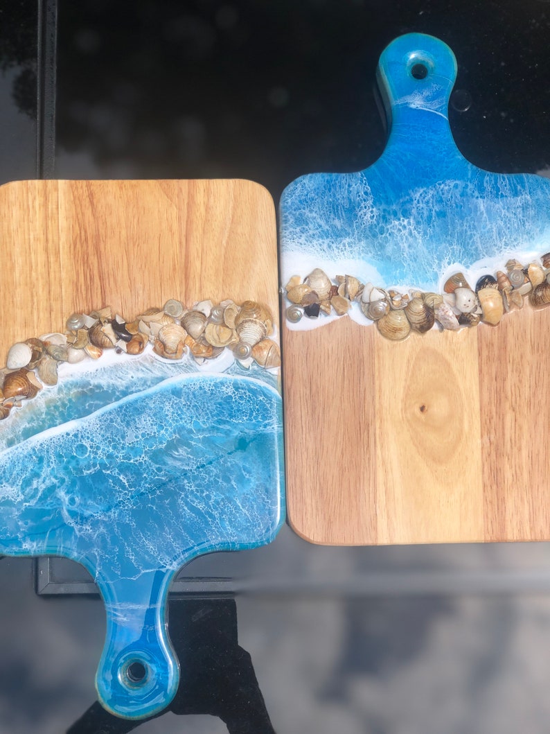 Ocean Resin Paddle Cutting board with shell accent