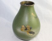 Antique Bronze Vase Ducks Birds Japanese Patinated Mixed Metals Vintage Home Decor