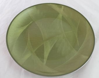 Vintage CATHRINEHOLM Norway Sage Green Plate Dish Feather Pattern Mid Century Danish Modern Mod Stainless Steel